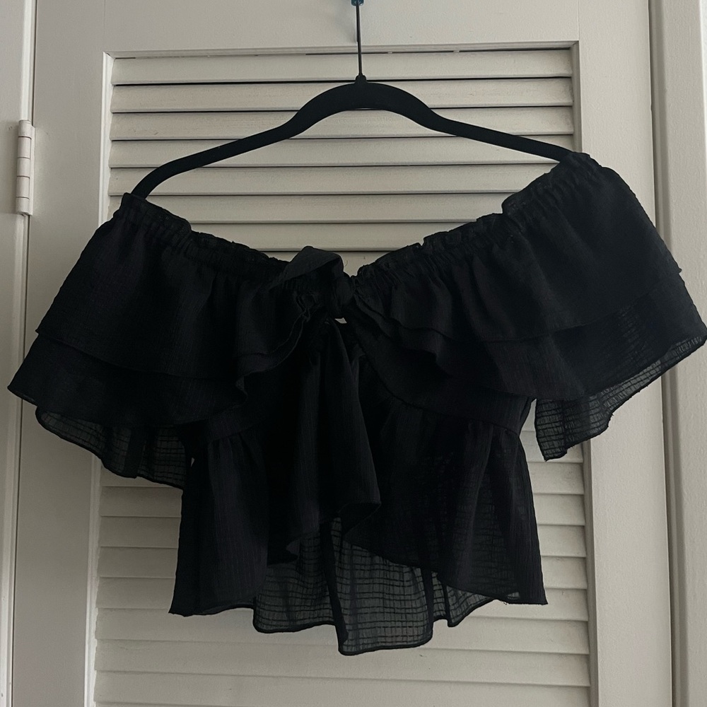 Zara Black Off Shoulder Crop Top Blouse Y2K